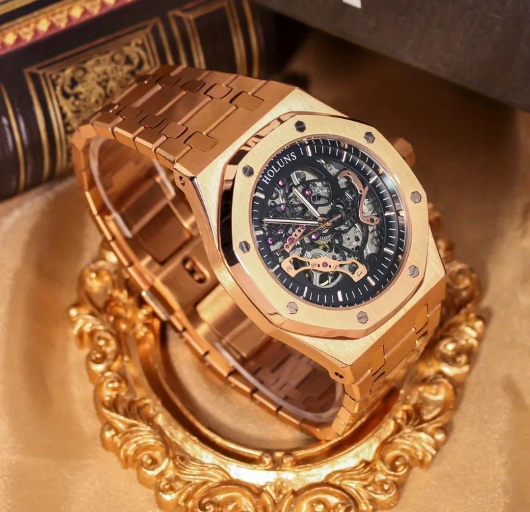 Luxury gold watch with diamond accents